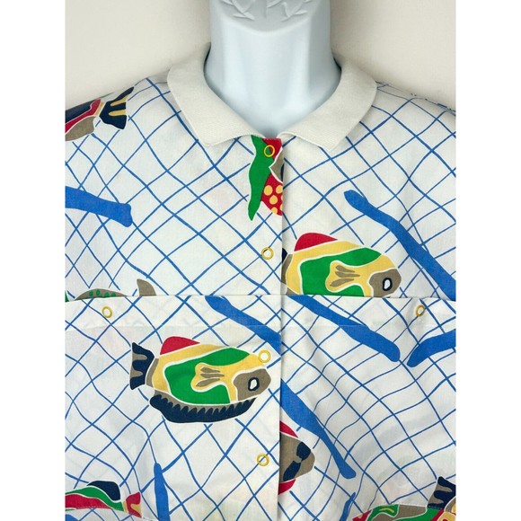 Levis Sportswear Vintage 1980's Fish Print Oversize Unisex Cotton Shirt  XL - Picture 11 of 16